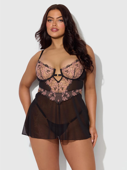 Nova Blacklight Lace Babydoll & G-String Set