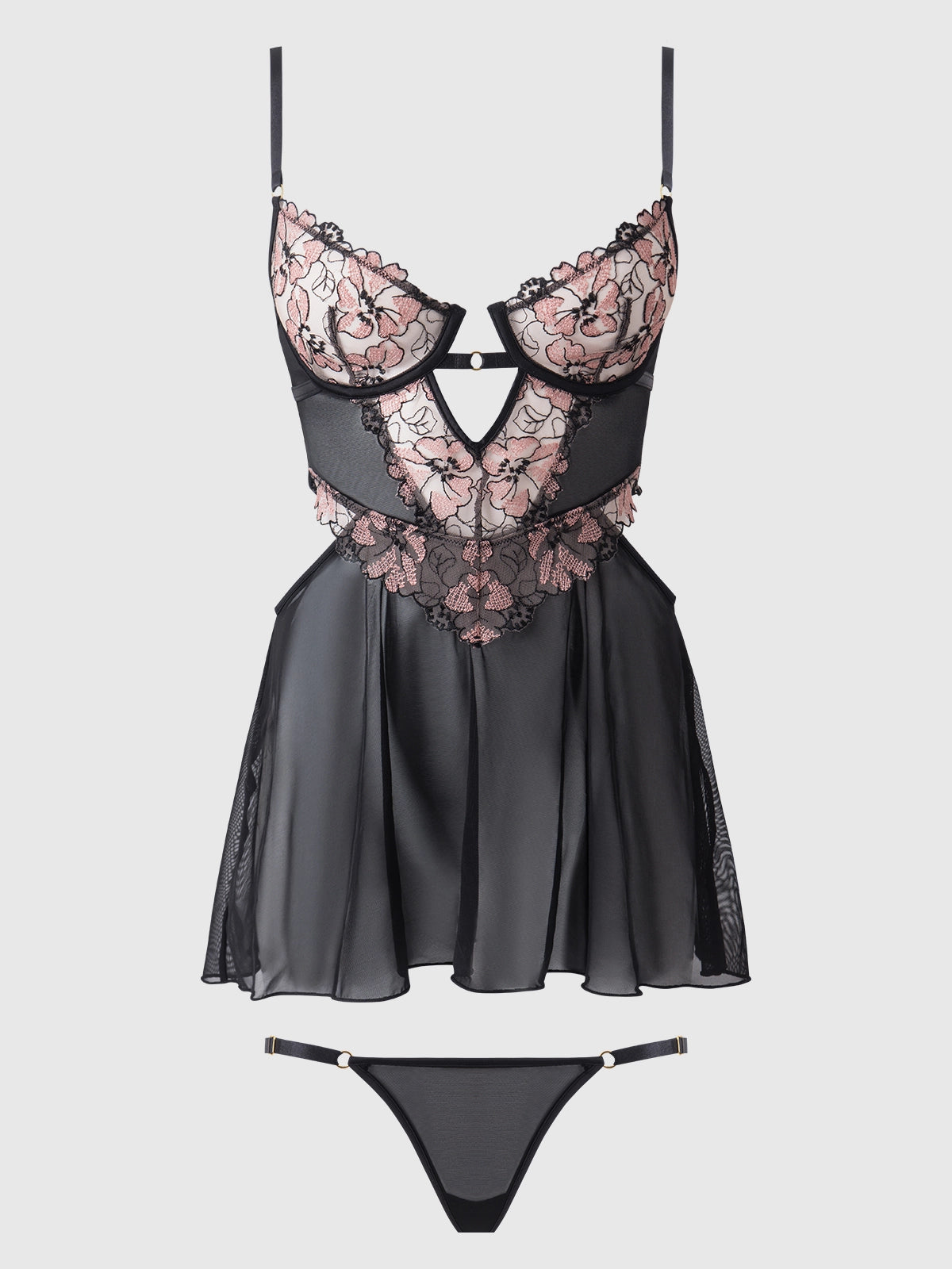 Nova Blacklight Lace Babydoll & G-String Set