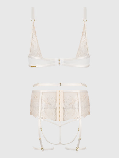 Delilah Embroidered Push Up Bra, Garter & Crotchless Cheeky
