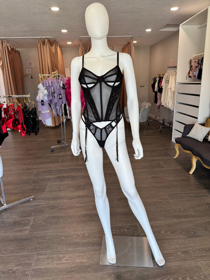 Bonnie Lace & Mesh Bustier and G-String Set