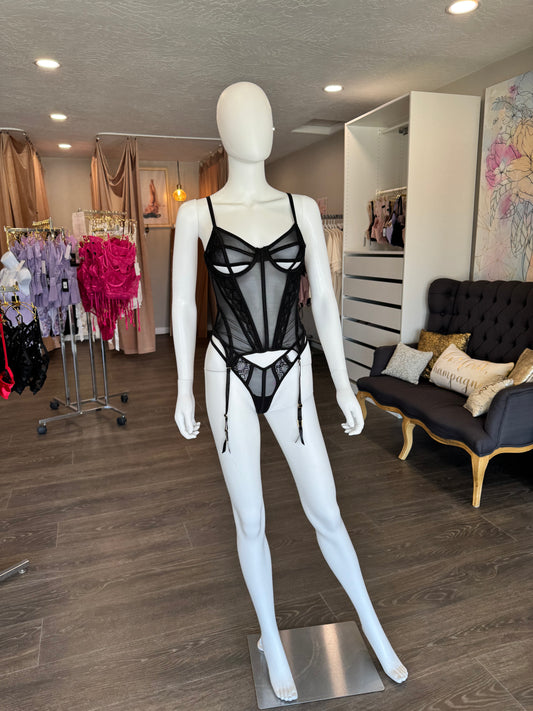 Bonnie Lace & Mesh Bustier and G-String Set
