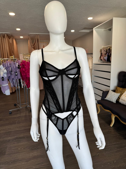 Bonnie Lace & Mesh Bustier and G-String Set