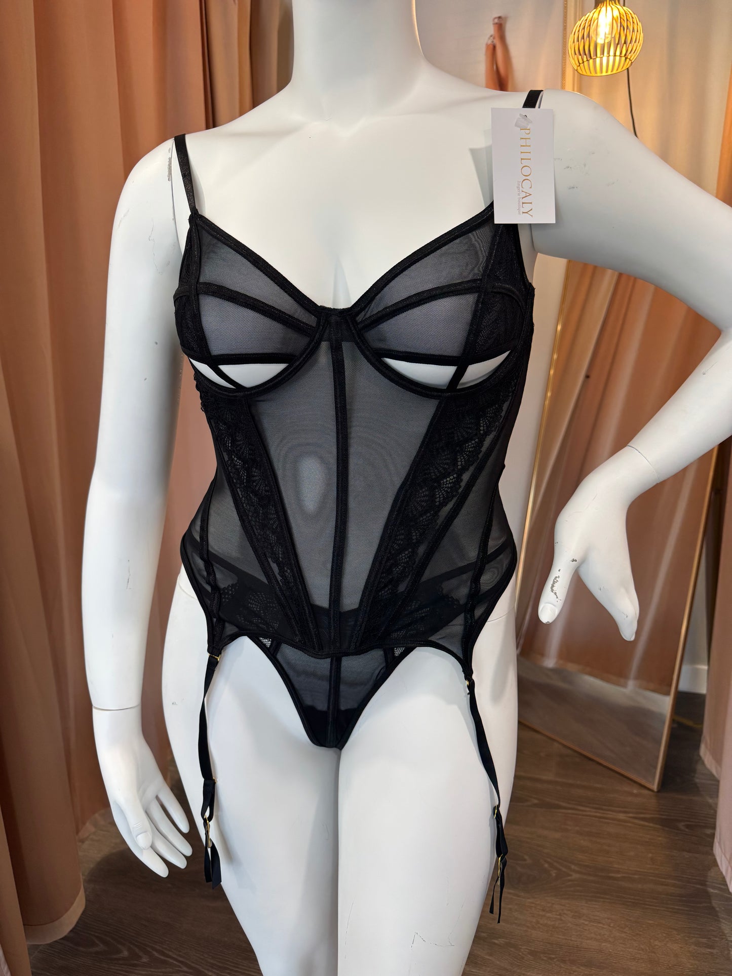 Bonnie Lace & Mesh Bustier and G-String Set