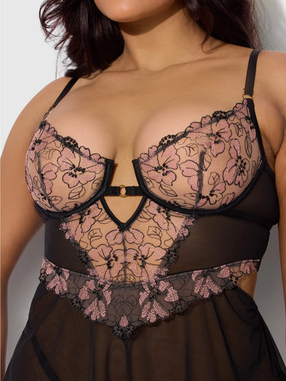 Nova Blacklight Lace Babydoll & G-String Set